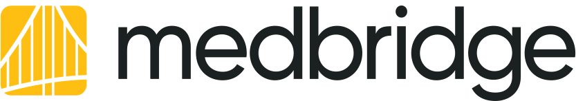 Medbridge logo with bold black text and a yellow icon featuring white bridge lines on the left.